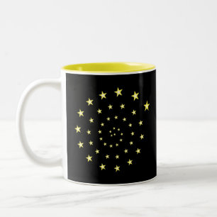 Elegant Stars Spiral on Black & Monogram Two-Tone Coffee Mug