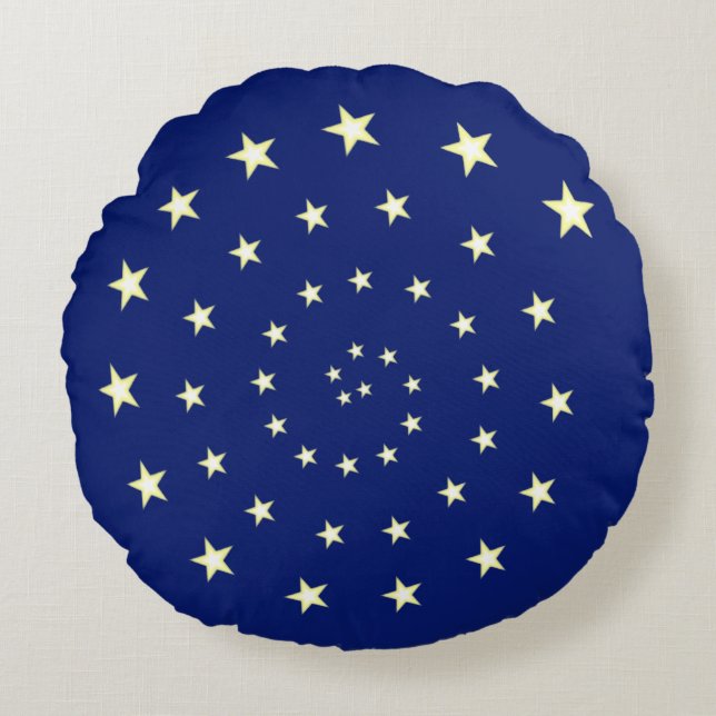 Elegant Stars Spiral on Navy Blue Round Pillow (Front)