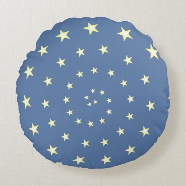 Elegant Stars Spiral on Wondrous Blue Round Cushion (Front)
