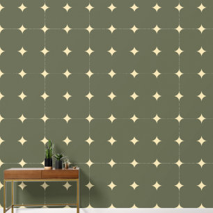 Elegant Stars Tan Dark Green Yellow Grey Pattern Wallpaper