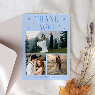 Elegant Stars Wedding Multi Photo Icy Blue Thank You Card
