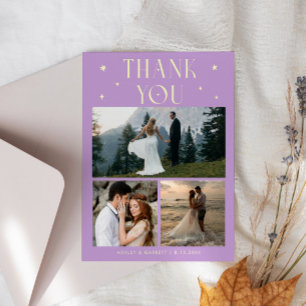 Elegant Stars Wedding Multi Photo Lemon Wisteria Thank You Card
