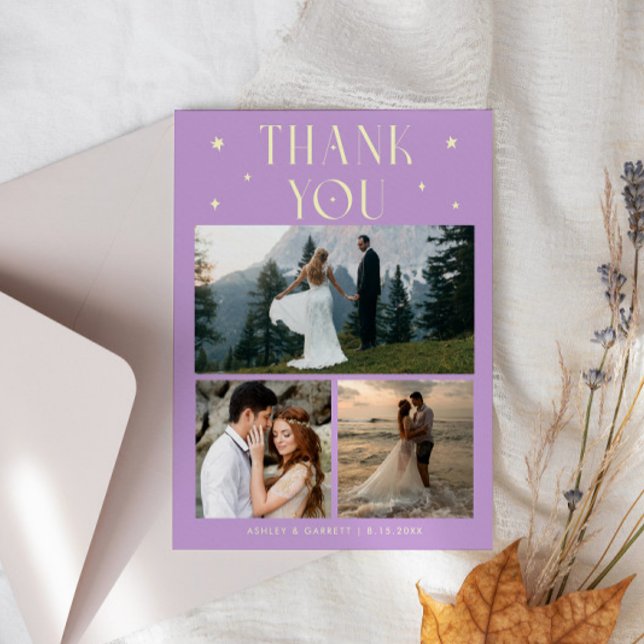 Elegant Stars Wedding Multi Photo Lemon Wisteria Thank You Card (Creator Uploaded)
