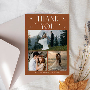 Elegant Stars Wedding Multi Photo Terracotta Thank You Card