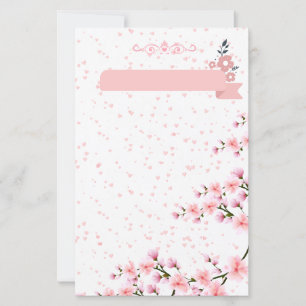 Elegant stationery with cherry blossoms and hearts