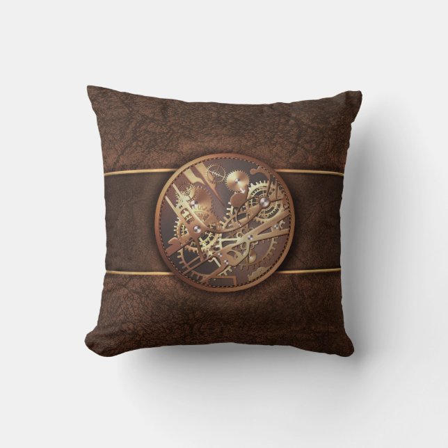 elegant steampunk gears gold brown cushion (Front)