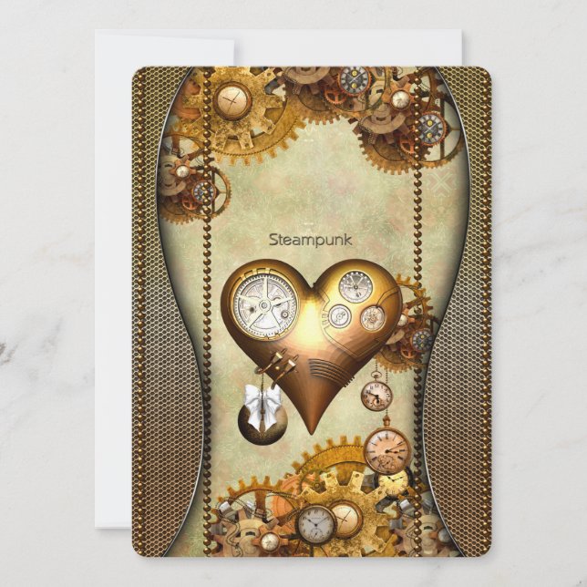 Elegant steampunk heart invitation (Front)