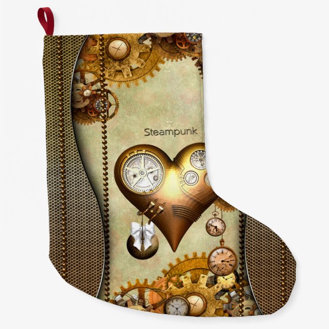 Elegant steampunk heart large christmas stocking (Front)