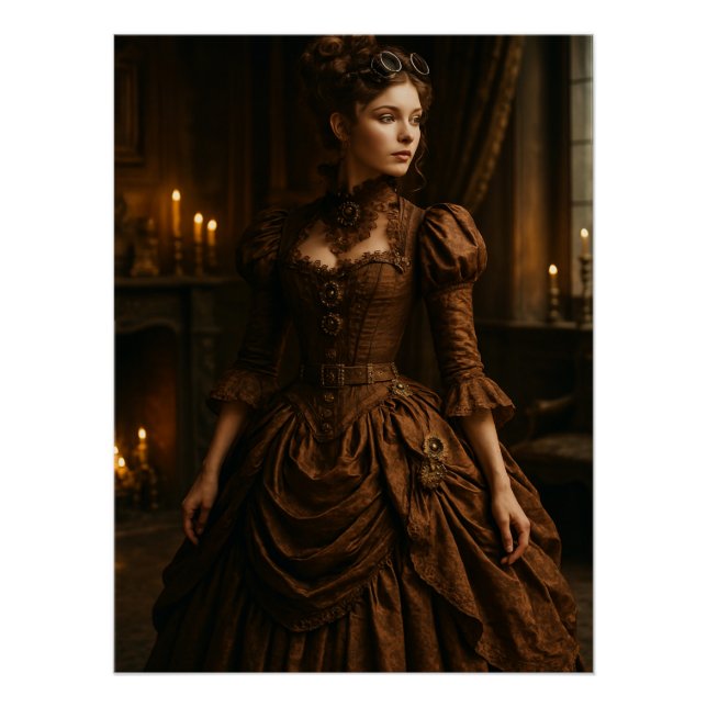 Elegant Steampunk Victorian Lady in Brown Poster (Front)