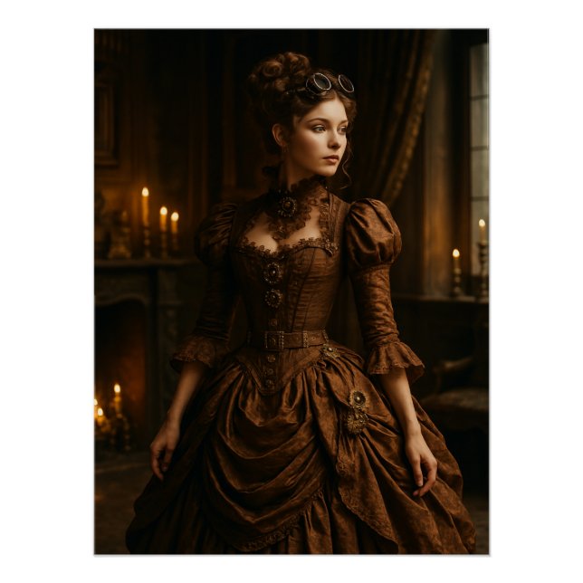 Elegant Steampunk Victorian Lady in Brown  Poster (Front)
