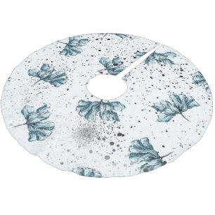 Elegant steel blue Floral Brushed Polyester Tree Skirt