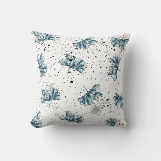 Elegant steel blue Floral design Cushion (Front)