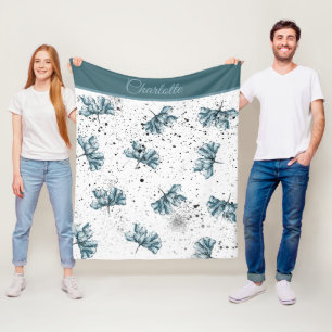 Elegant steel blue Floral Monogram Fleece Blanket