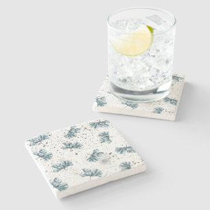 Elegant steel blue Floral Stone Coaster
