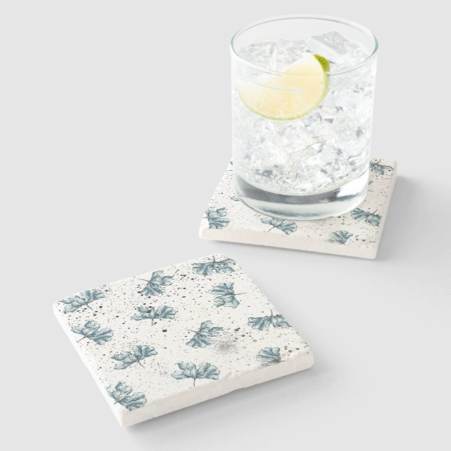 Elegant steel blue Floral Stone Coaster (Side)