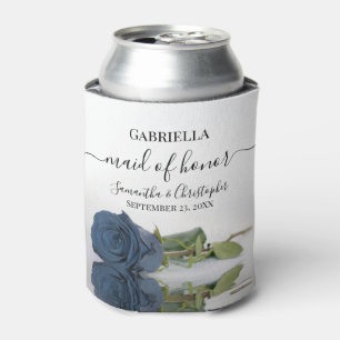 Elegant Steel Blue Rose Maid of Honour Wedding Can Cooler