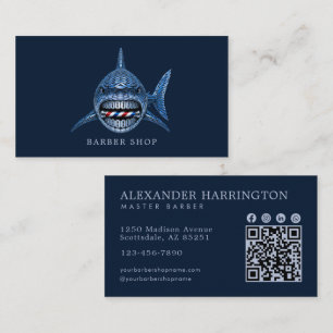 Elegant Steel Shark Barber Shop Qr Code Business Card