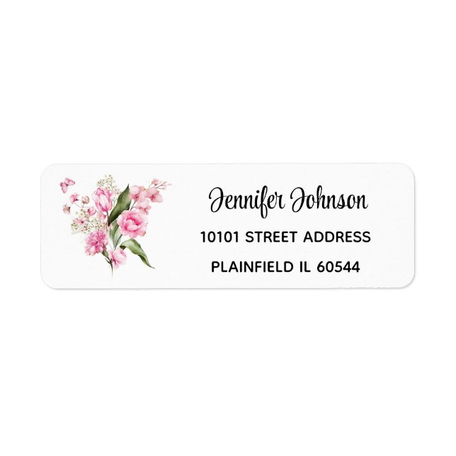 Elegant Still Life Pink Florals Return Address Label (Front)