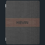 Elegant Stitched Black And Brown Leather Print iPad Smart Cover<br><div class="desc">Elegant image of black and brown stitched leather texture print with customisable monogram.</div>