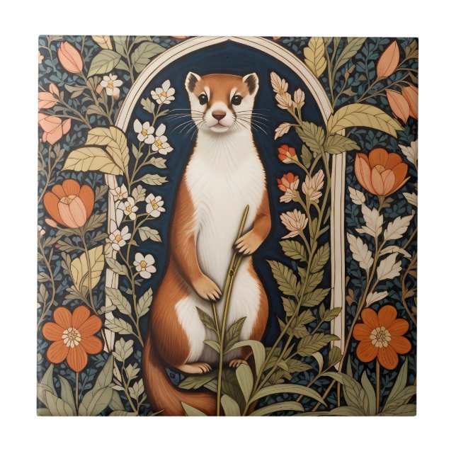 Elegant Stoat William Morris Inspired Floral Ceramic Tile (Front)