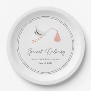 Elegant Stork Baby Shower Paper Plate
