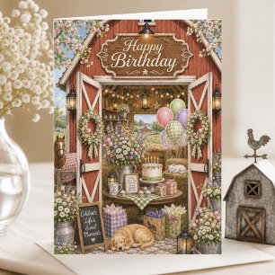 Elegant Storybook Country Barn Spring Birthday Card