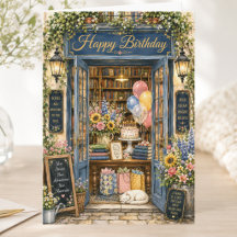 Elegant Storybook Summer Bookshop Happy Birthday