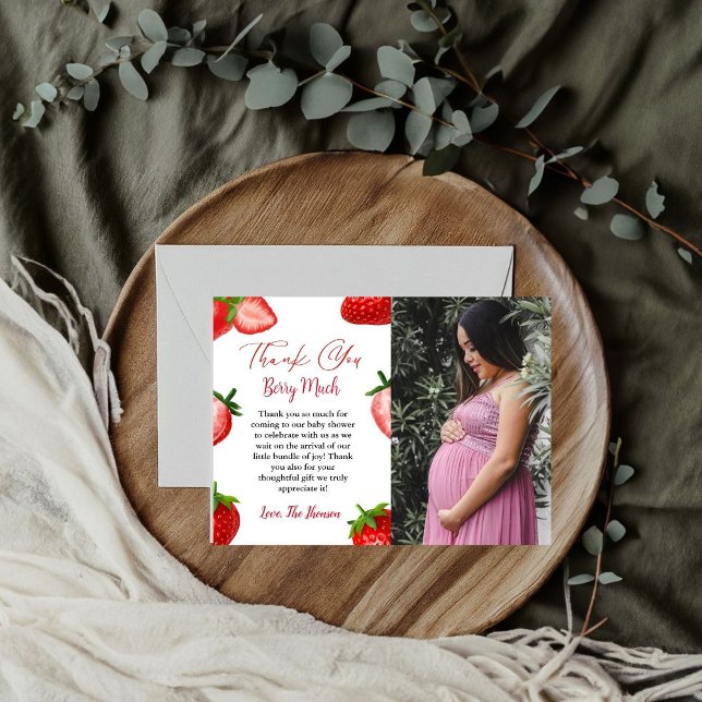 Elegant Strawberry baby shower thank you card (Creator Uploaded)