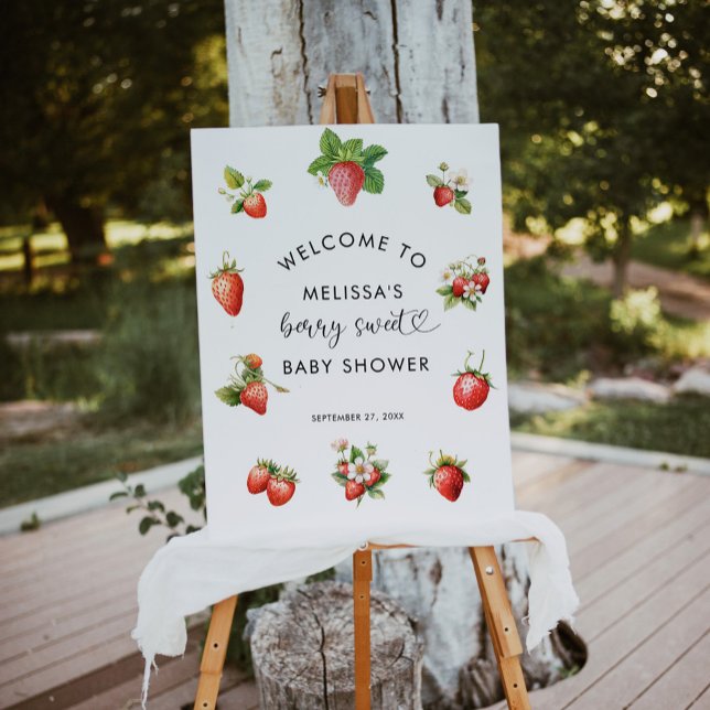Elegant Strawberry Berry Sweet Baby Shower Welcome Poster (Creator Uploaded)