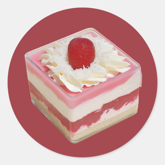 Elegant Strawberry Mousse Dessert Classic Round Sticker (Front)
