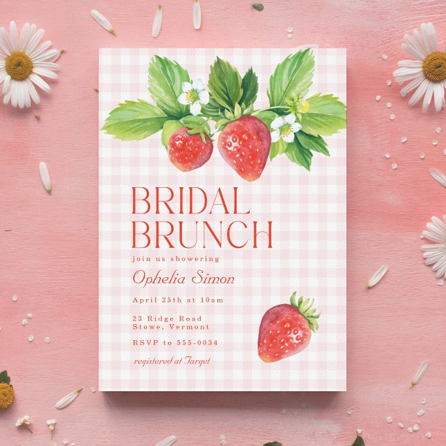 Elegant Strawberry Pink Bridal Shower Brunch Invitation (Creator Uploaded)
