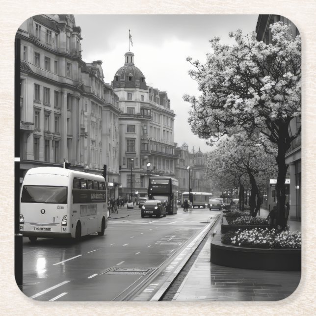 Elegant Street View  Square Paper Coaster (Front)