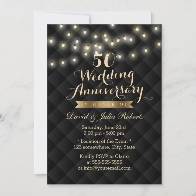 Elegant String Lights 50th Wedding Anniversary Invitation (Front)