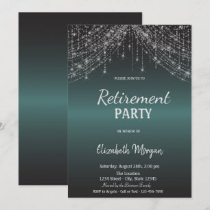 Elegant String Lights Dark Green Retirement Invitation