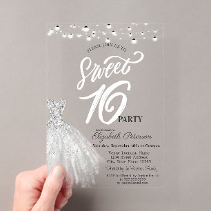 Elegant String Lights Dress Sweet 16 Acrylic Invitations