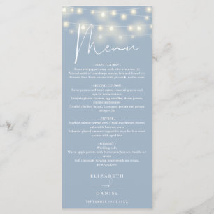 Elegant String Lights Dusty Blue Wedding Dinner Menu