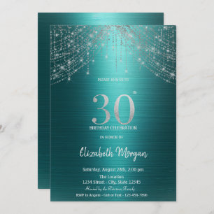 Elegant String Lights Green Metallic 30th Birthday Invitation