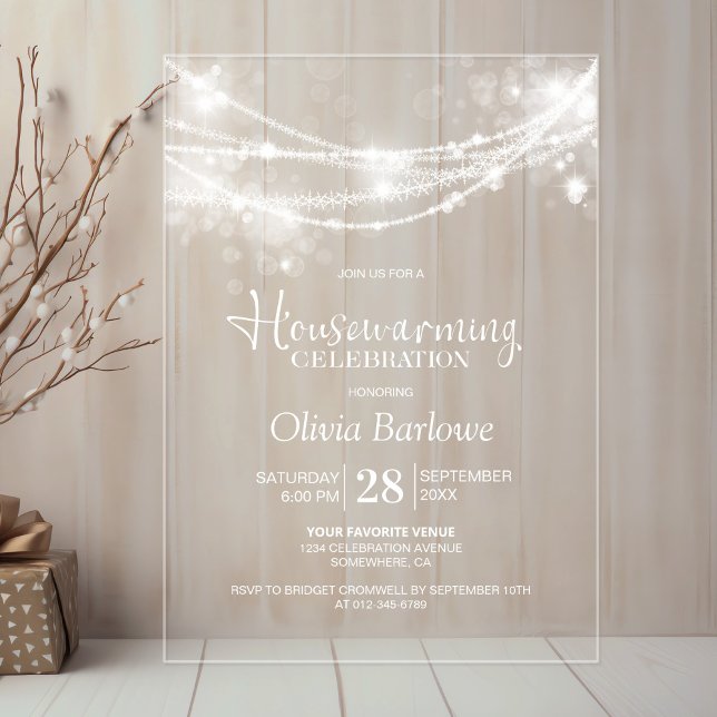 Elegant String Lights Housewarming Party Acrylic Invitations (Creator Uploaded)