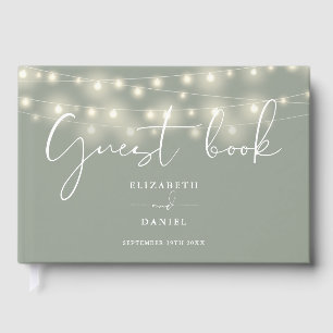 Elegant String Lights Sage Green Wedding Guest Book