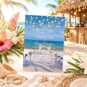 Elegant String Lights Summer Ocean Beach Wedding Invitation