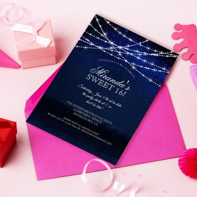 Elegant String Lights Sweet 16th Birthday Party Invitation (Creator Uploaded)