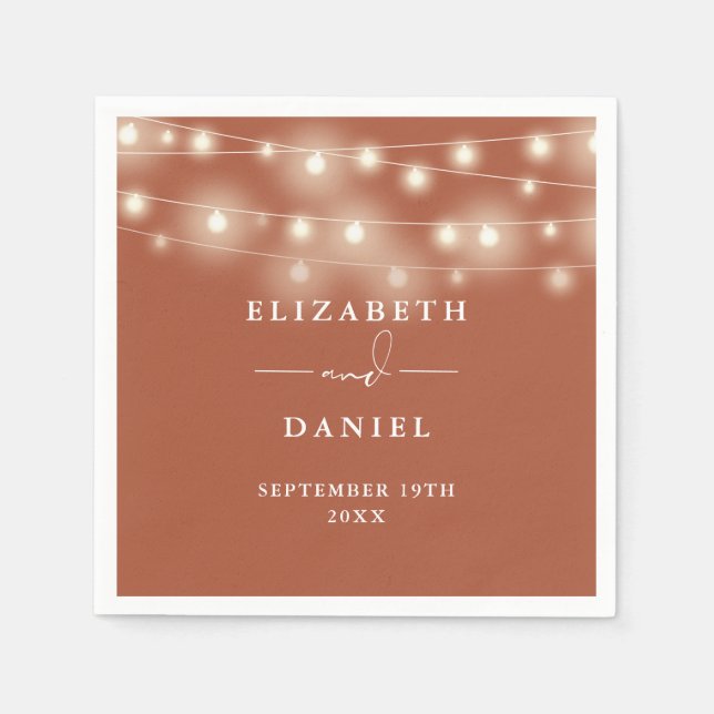 Elegant String Lights Terracotta Wedding Napkin (Front)