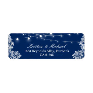 Elegant String Lights White Lace Navy Blue Return Address Label