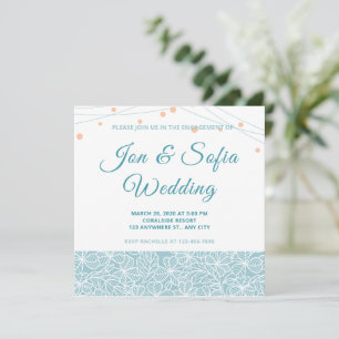 Elegant String Lights With Blue Floral  Invitation