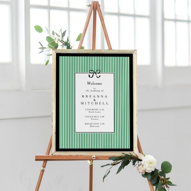 Elegant Stripe Black Border Bow Wedding Welcome Poster (Creator Uploaded)