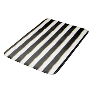 Elegant Stripe Black Gold White         Bath Mat