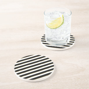  Elegant Stripe Black Gold White        Coaster