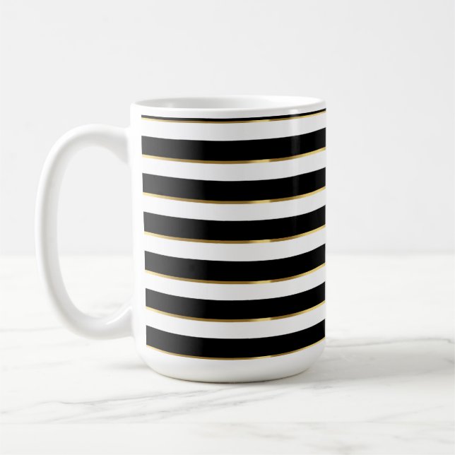  Elegant Stripe Black Gold White     Coffee Mug (Left)