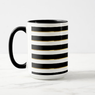  Elegant Stripe Black Gold White  Mug