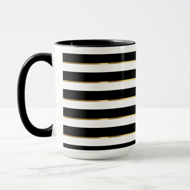  Elegant Stripe Black Gold White  Mug (Left)
